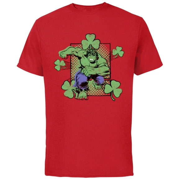 Marvel Super Heroes Hulk Green Shamrocks St. Patrick's Day - Short Sleeve Cotton T-Shirt for Adults - Customized-Red