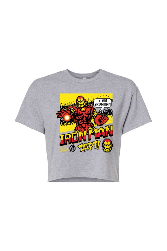 Iron Man - 8 Bit Pixelated - Juniors Cropped Graphic T-Shirt