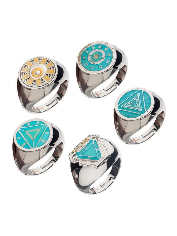 Marvel Iron Man Arc Reactor Adjustable 5 Ring Box Set