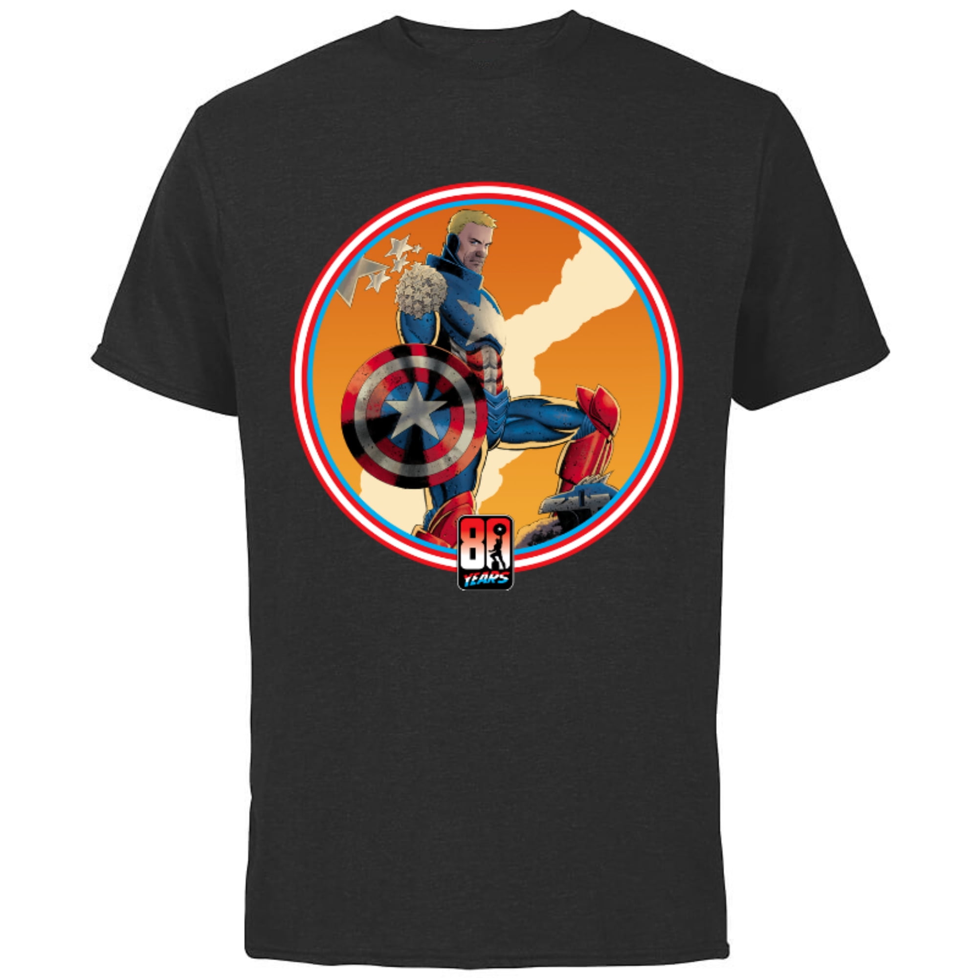Marvel Iron Man Captain America 80th Anniversary Covers Standard - Short Sleeve Cotton T-Shirt for Adults - Customized-Black