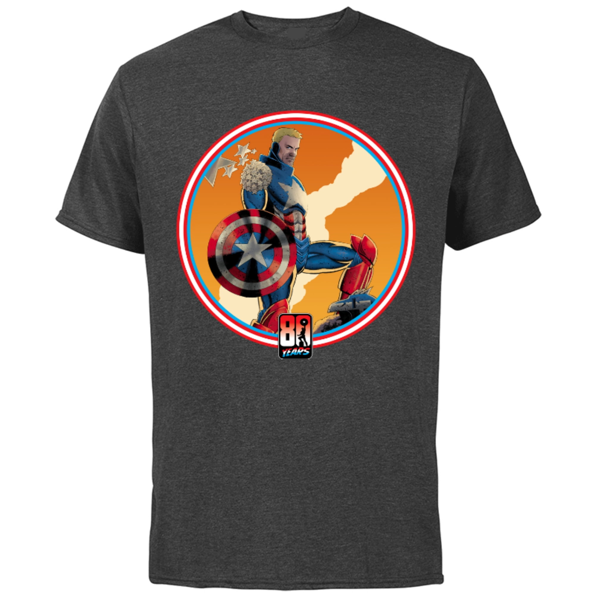 Marvel Iron Man Captain America 80th Anniversary Covers Standard - Short Sleeve Cotton T-Shirt for Adults - Customized-Charcoal