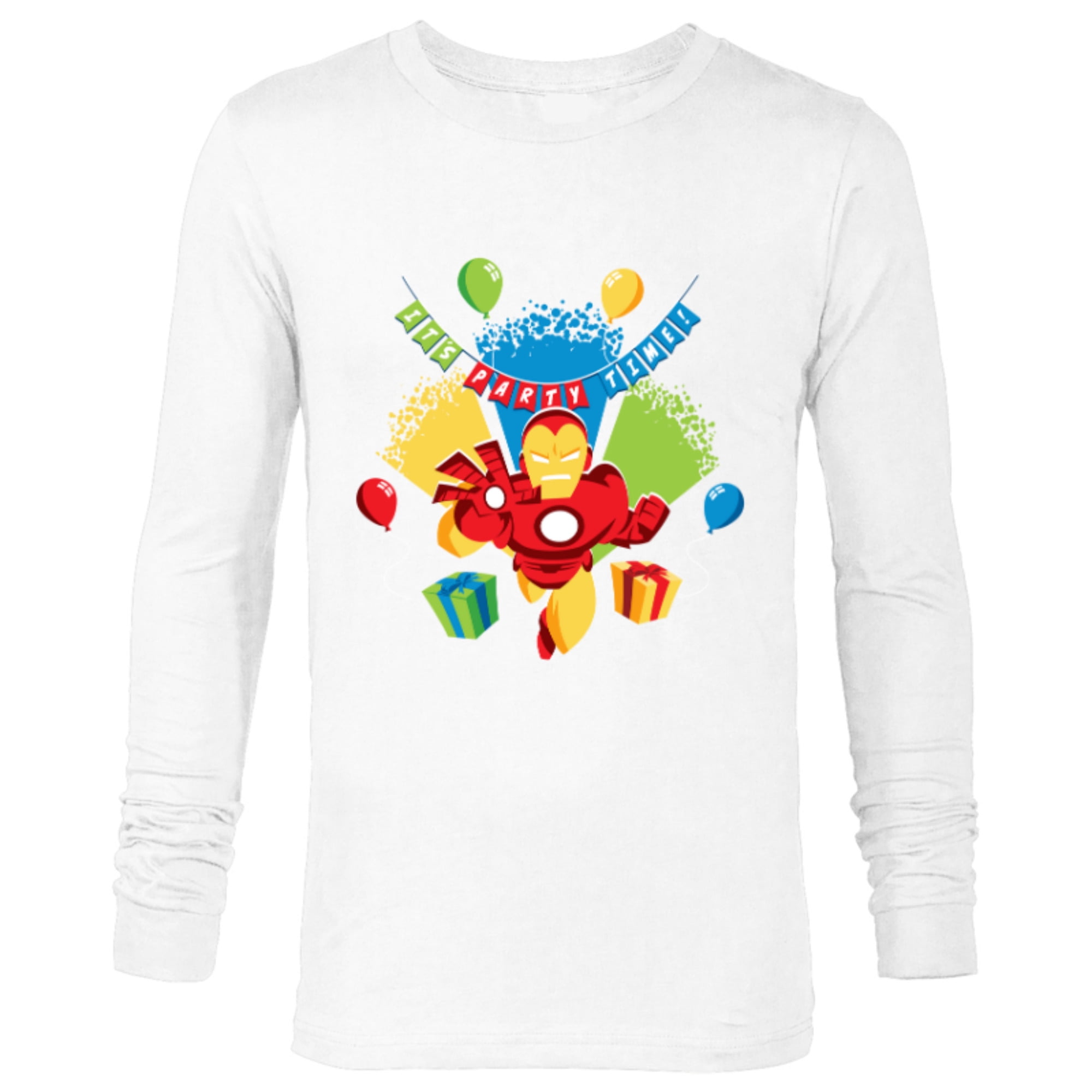 Marvel Iron Man It’s Party Time Birthday - Long Sleeve T-Shirt for Men - Customized-White