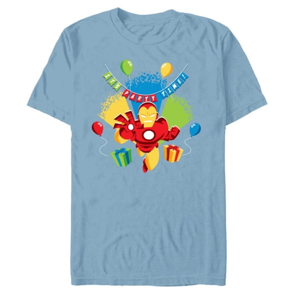 Marvel Iron Man It’s Party Time Birthday - Short Sleeve Blended T-Shirt for Adults - Customized-Ocean Blue
