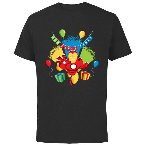 Marvel Iron Man It’s Party Time Birthday - Short Sleeve Cotton T-Shirt for Adults - Customized-Black