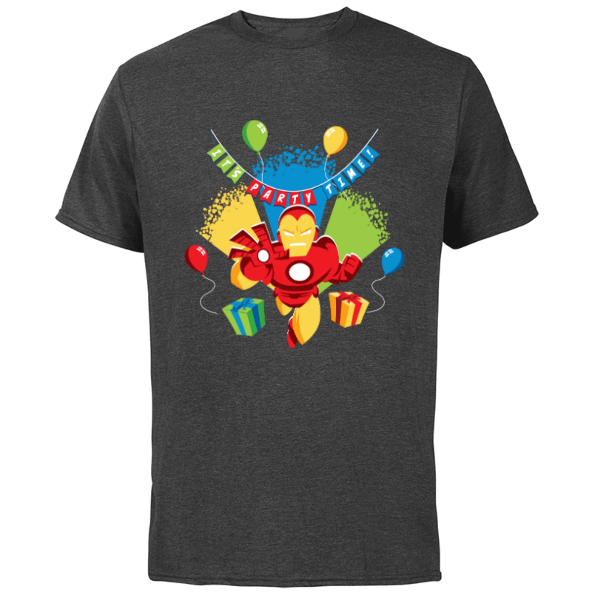 Marvel Iron Man It’s Party Time Birthday - Short Sleeve Cotton T-Shirt for Adults - Customized-Charcoal