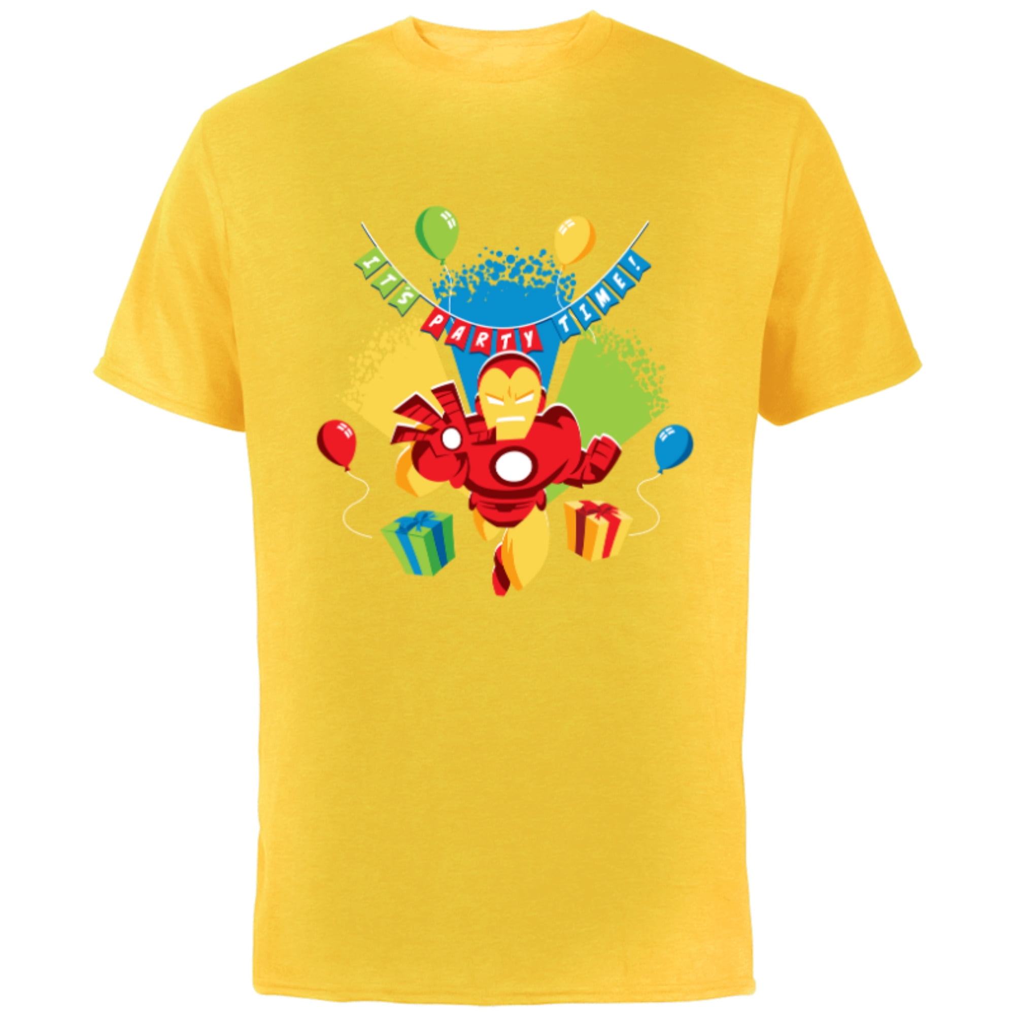 Marvel Iron Man It’s Party Time Birthday - Short Sleeve Cotton T-Shirt for Adults - Customized-Yellow