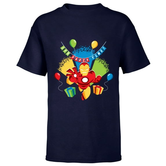 Marvel Iron Man It’s Party Time Birthday - Short Sleeve T-Shirt for Kids - Customized-Navy