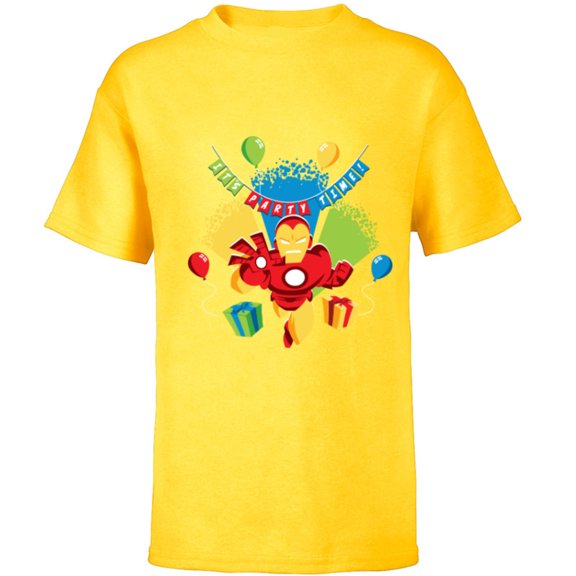 Marvel Iron Man It’s Party Time Birthday - Short Sleeve T-Shirt for Kids - Customized-Yellow