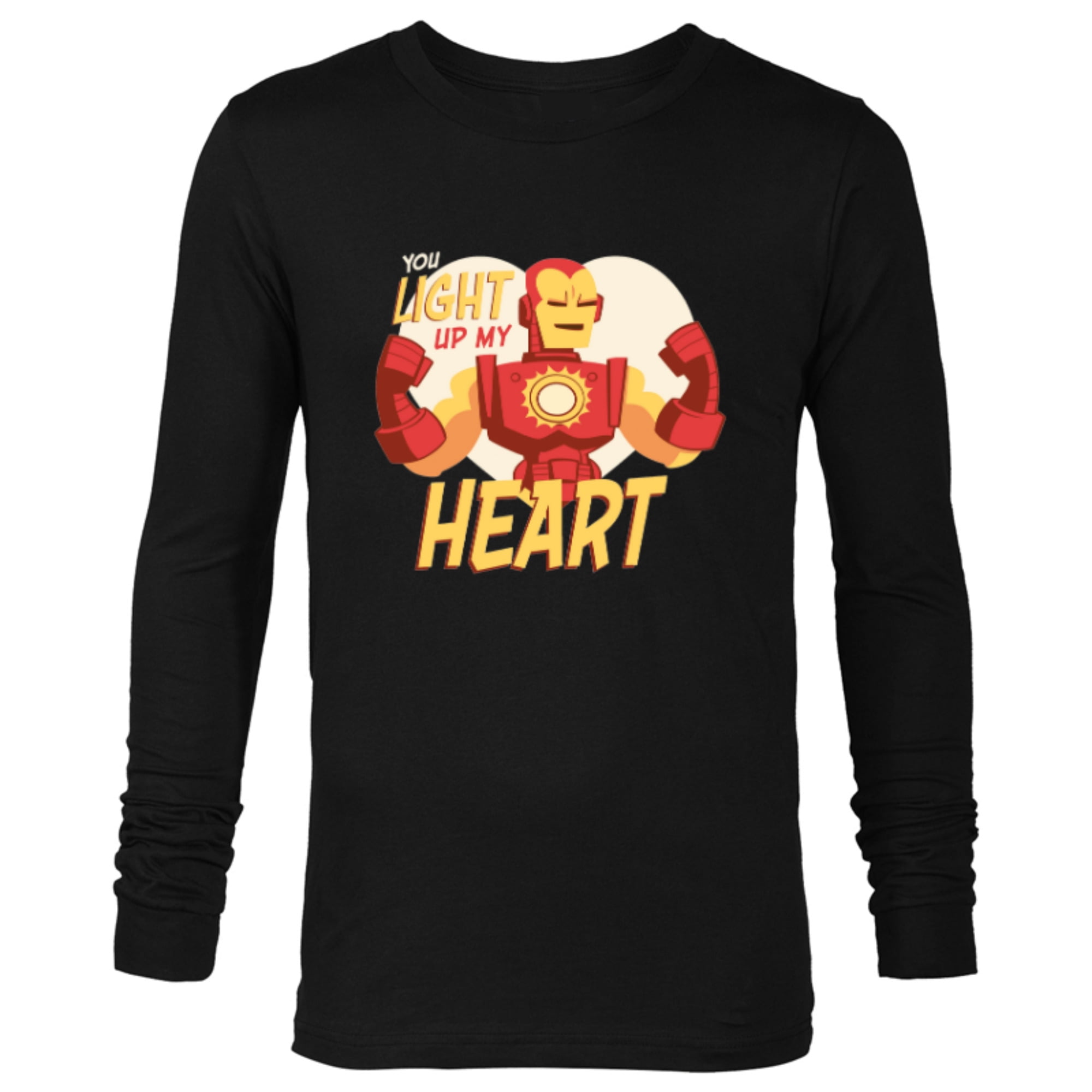 Marvel Iron Man Light Up My Heart Valentine’s Day Romantic - Long Sleeve T-Shirt for Men - Customized-Black