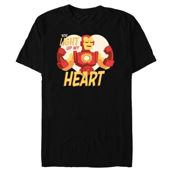 Marvel Iron Man Light Up My Heart Valentine’s Day Romantic - Short Sleeve Blended T-Shirt for Adults - Customized-Black