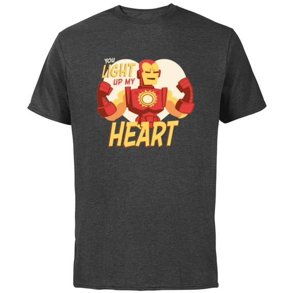 Marvel Iron Man Light Up My Heart Valentine’s Day Romantic - Short Sleeve Cotton T-Shirt for Adults - Customized-Charcoal