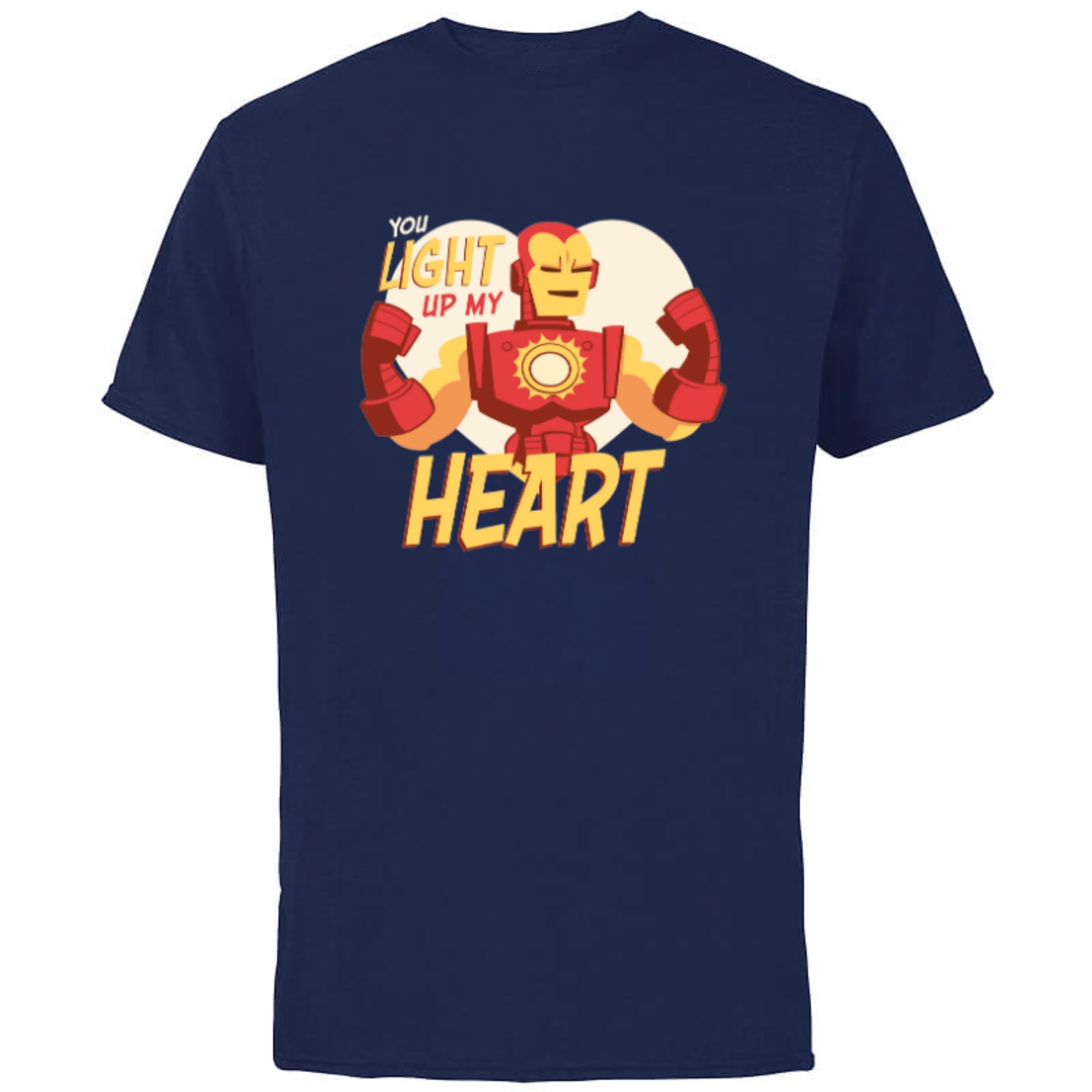 Marvel Iron Man Light Up My Heart Valentine’s Day Romantic - Short Sleeve Cotton T-Shirt for Adults - Customized-Navy