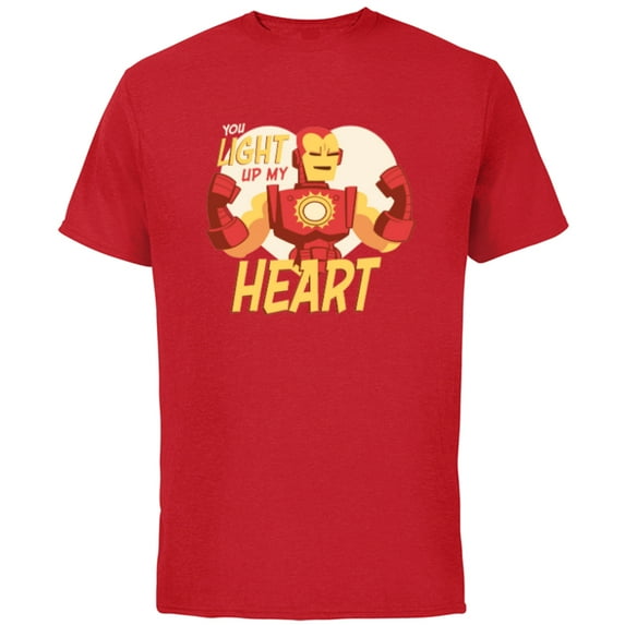 Marvel Iron Man Light Up My Heart Valentine’s Day Romantic - Short Sleeve Cotton T-Shirt for Adults - Customized-Red