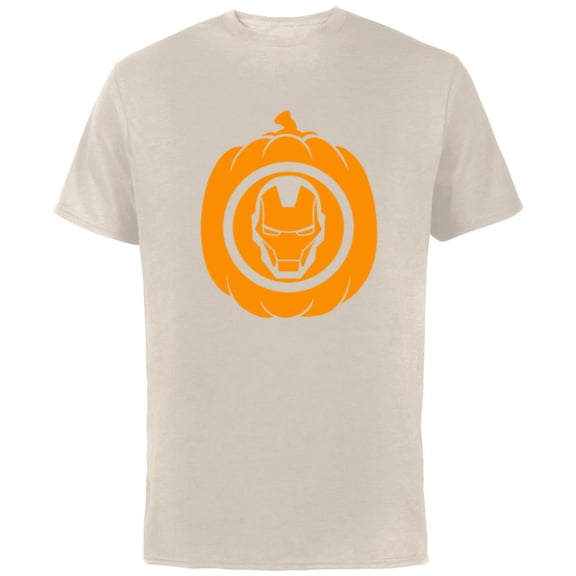 Marvel Iron Man Pumpkin Halloween - Short Sleeve Cotton T-Shirt for Adults - Customized-Natural