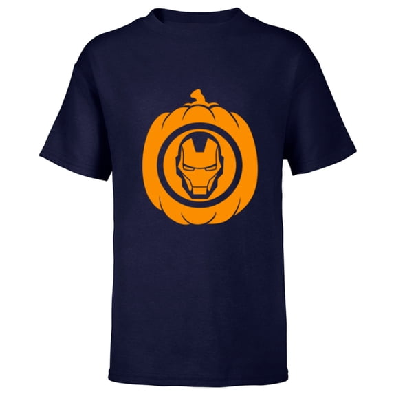Marvel Iron Man Pumpkin Halloween - Short Sleeve T-Shirt for Kids - Customized-Navy