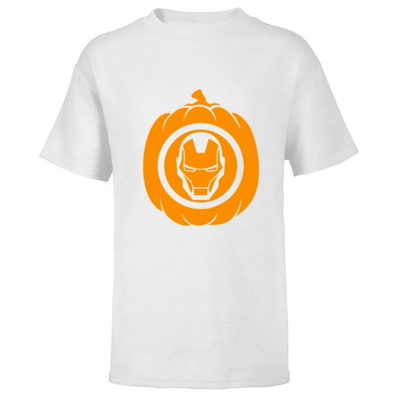Marvel Iron Man Pumpkin Halloween - Short Sleeve T-Shirt for Kids - Customized-White