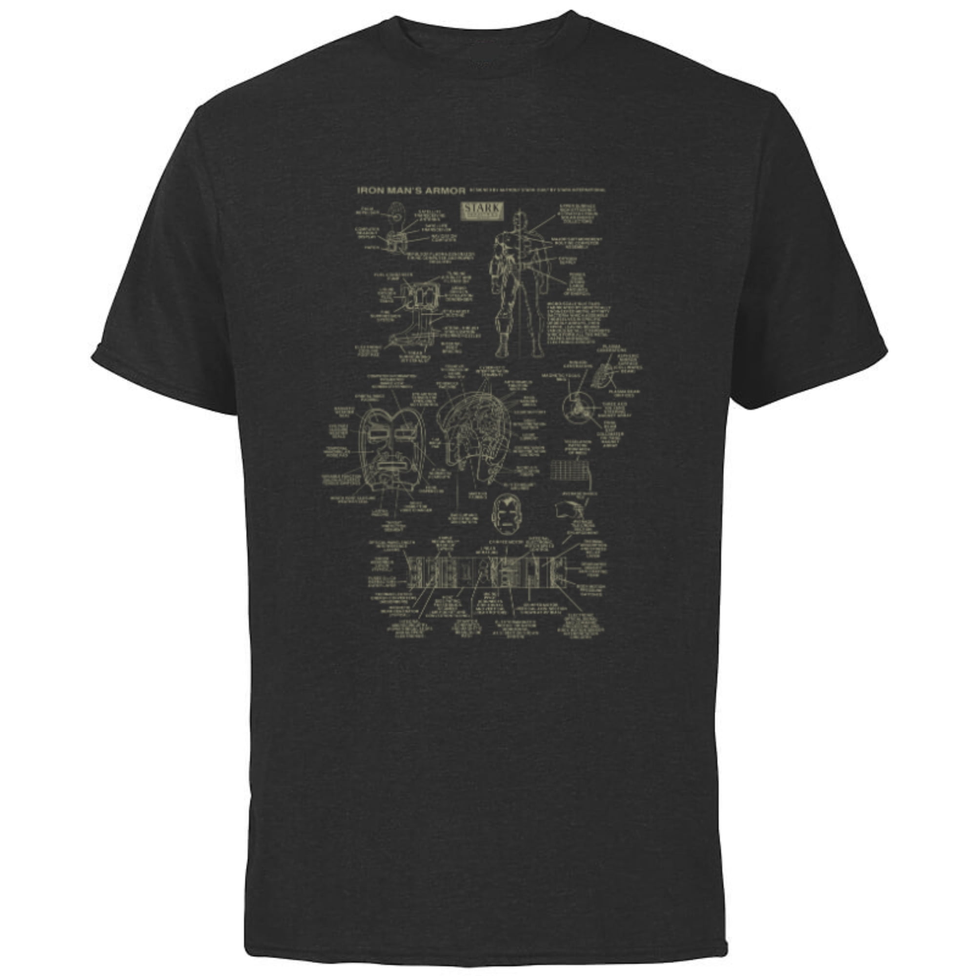 Marvel Iron Man Stark Industries Armor Details - Short Sleeve Cotton T-Shirt for Adults - Customized-Black