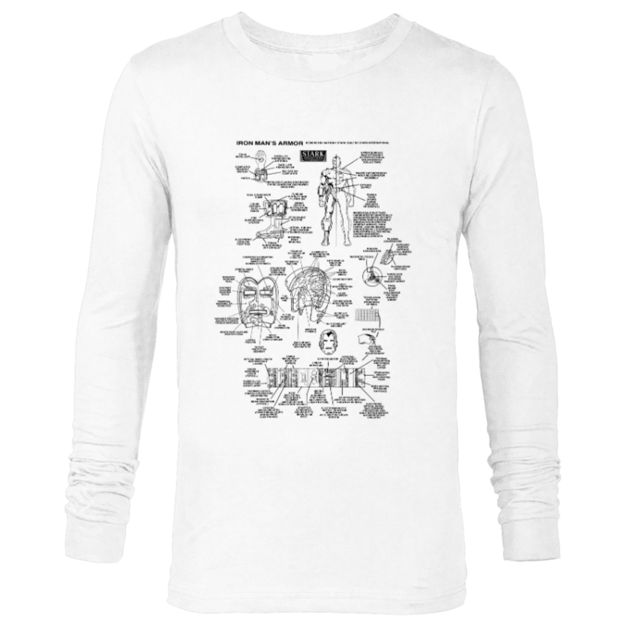 Marvel Iron Man Stark Industries Black Armor Details - Long Sleeve T-Shirt for Men - Customized-White