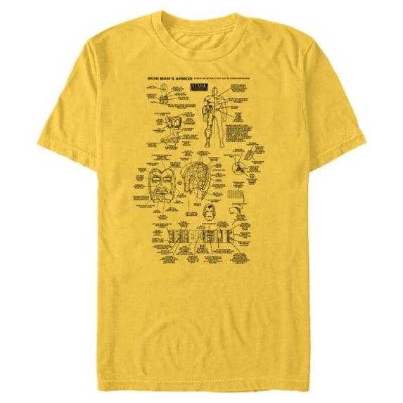 Marvel Iron Man Stark Industries Black Armor Details - Short Sleeve Blended T-Shirt for Adults - Customized-Yellow