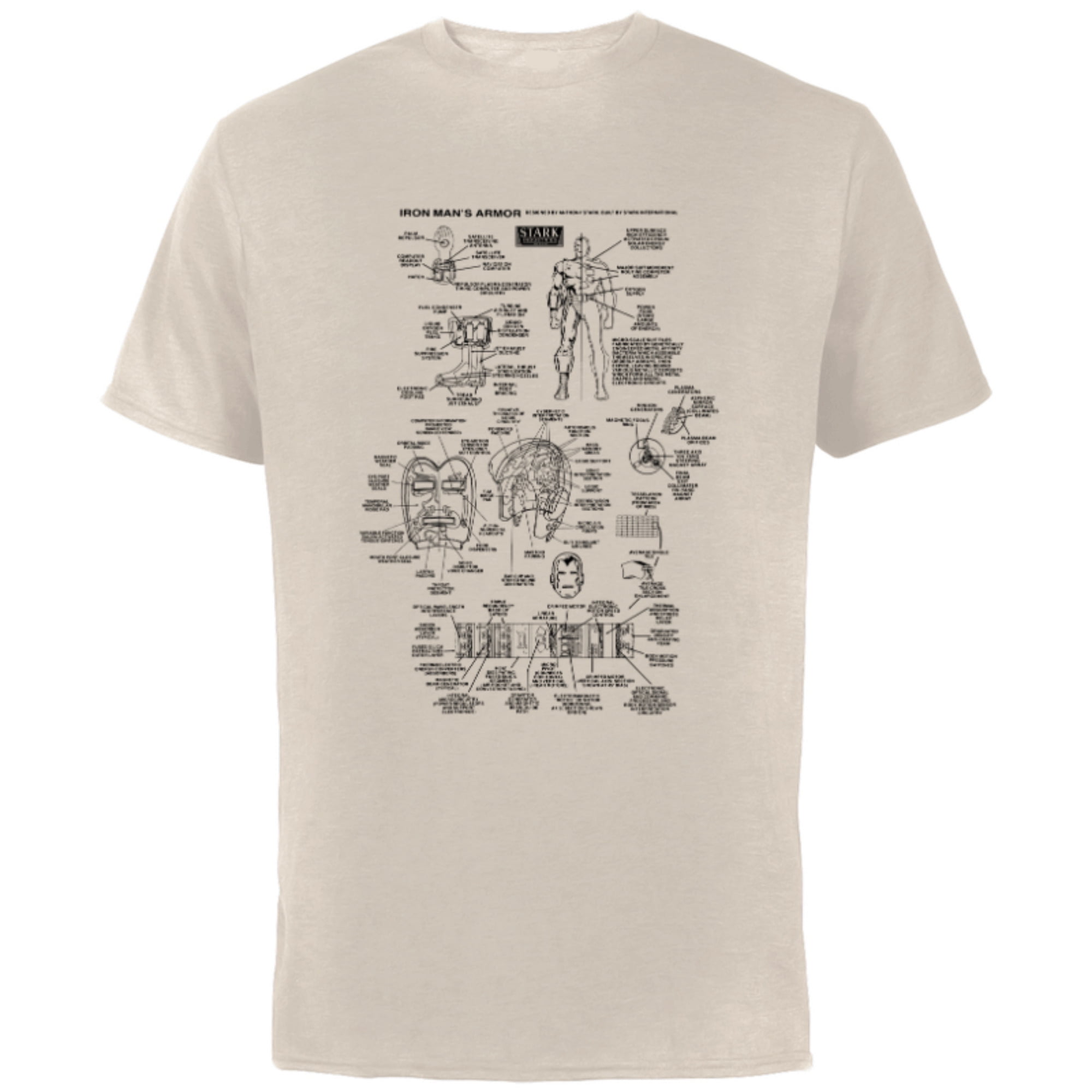 Marvel Iron Man Stark Industries Black Armor Details - Short Sleeve Cotton T-Shirt for Adults - Customized-Natural