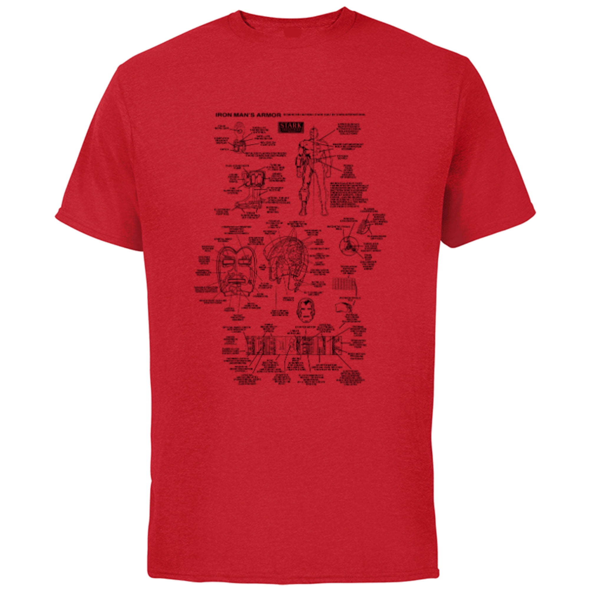 Marvel Iron Man Stark Industries Black Armor Details - Short Sleeve Cotton T-Shirt for Adults - Customized-Red