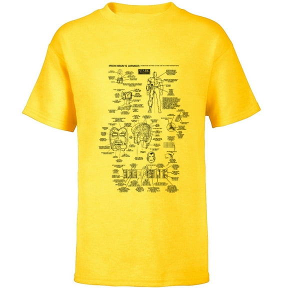 Marvel Iron Man Stark Industries Black Armor Details - Short Sleeve T-Shirt for Kids - Customized-Yellow