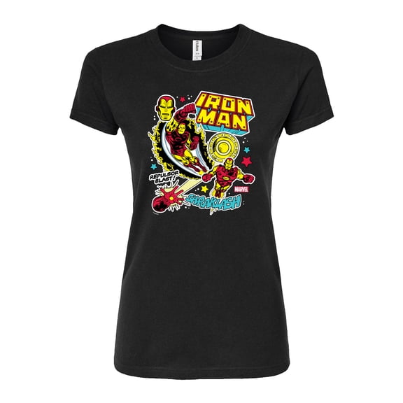 Marvel Iron Man - Sticker Style - Juniors Fitted Graphic T-Shirt