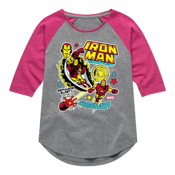 Marvel Iron Man - Sticker Style - Toddler And Youth Girls Shirt Tail Raglan