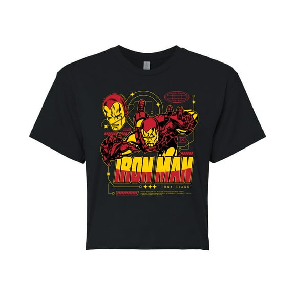 Marvel Iron Man - Tony Stark Armor Specs - Juniors Cropped Graphic T-Shirt
