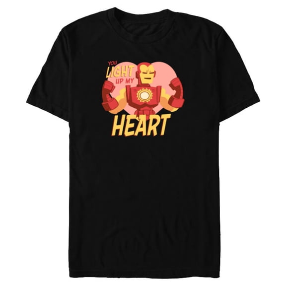 Marvel Iron Man You Light Up My Heart Valentine's Day - Short Sleeve Blended T-Shirt for Adults - Customized-Black