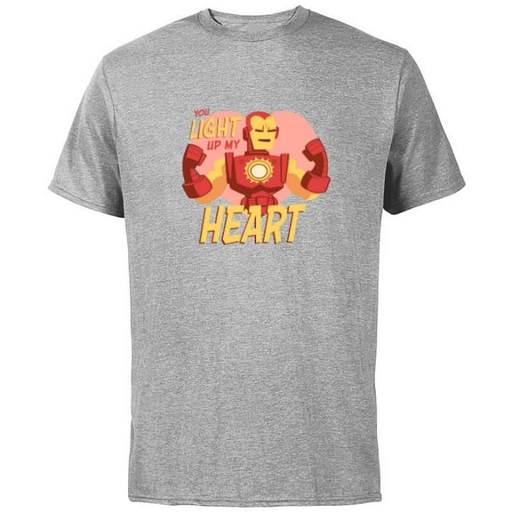 Marvel Iron Man You Light Up My Heart Valentine's Day - Short Sleeve Cotton T-Shirt for Adults - Customized-Athletic Heather