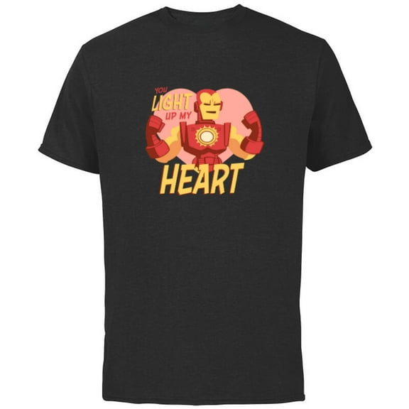 Marvel Iron Man You Light Up My Heart Valentine's Day - Short Sleeve Cotton T-Shirt for Adults - Customized-Black
