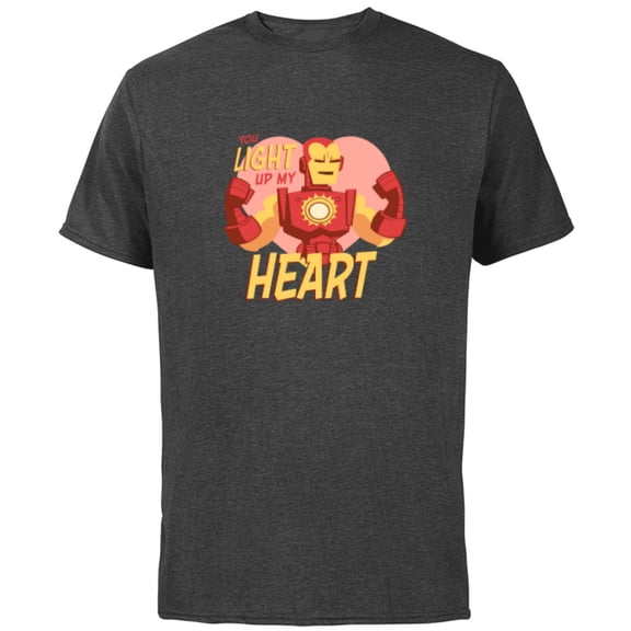 Marvel Iron Man You Light Up My Heart Valentine's Day - Short Sleeve Cotton T-Shirt for Adults - Customized-Charcoal