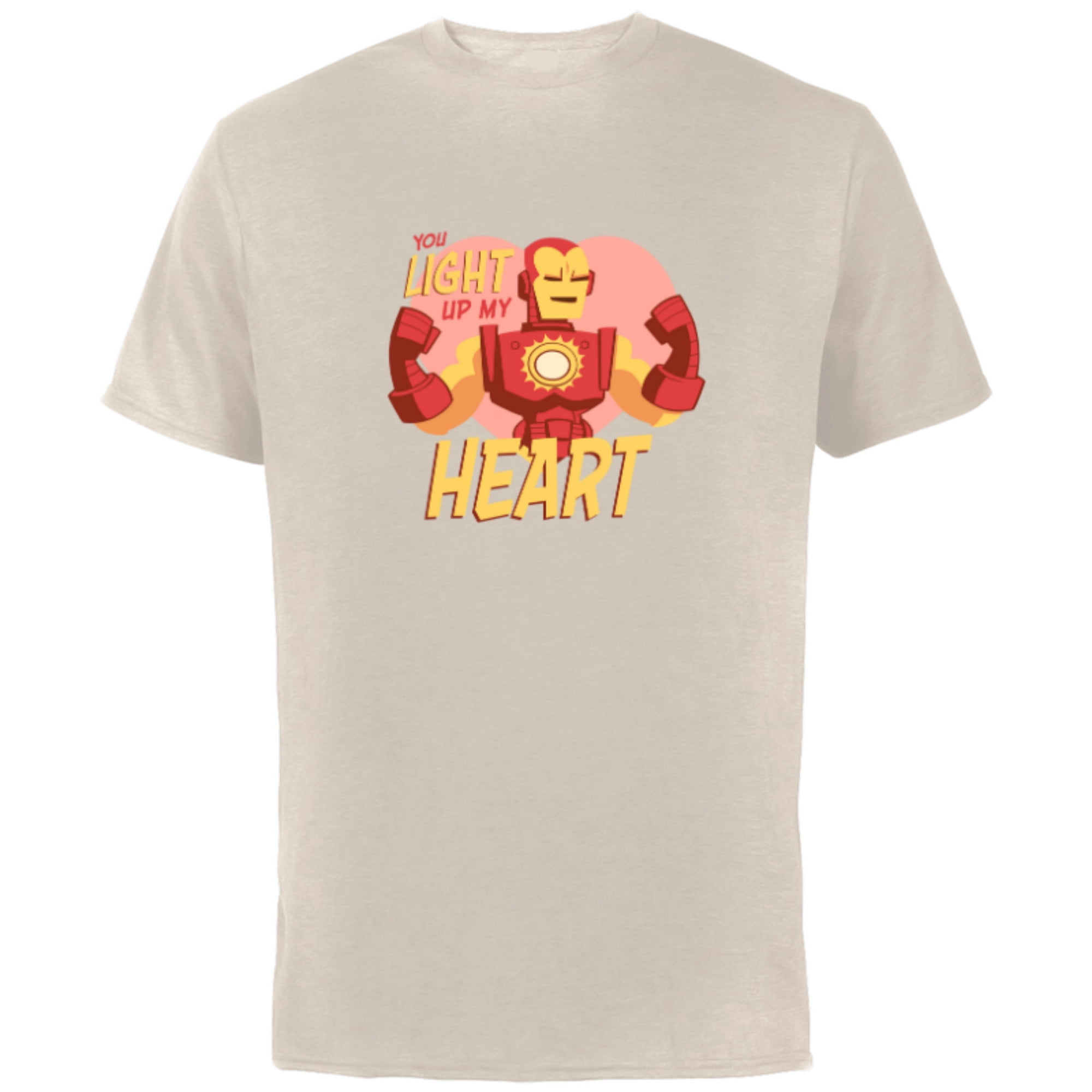 Marvel Iron Man You Light Up My Heart Valentine's Day - Short Sleeve Cotton T-Shirt for Adults - Customized-Natural