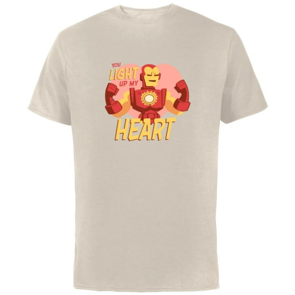 Marvel Iron Man You Light Up My Heart Valentine's Day - Short Sleeve Cotton T-Shirt for Adults - Customized-Natural