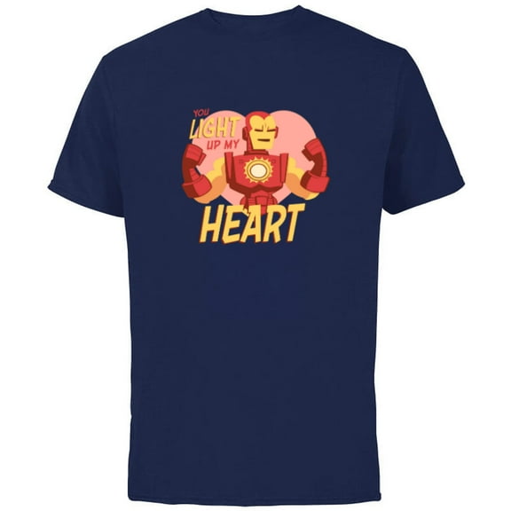 Marvel Iron Man You Light Up My Heart Valentine's Day - Short Sleeve Cotton T-Shirt for Adults - Customized-Navy