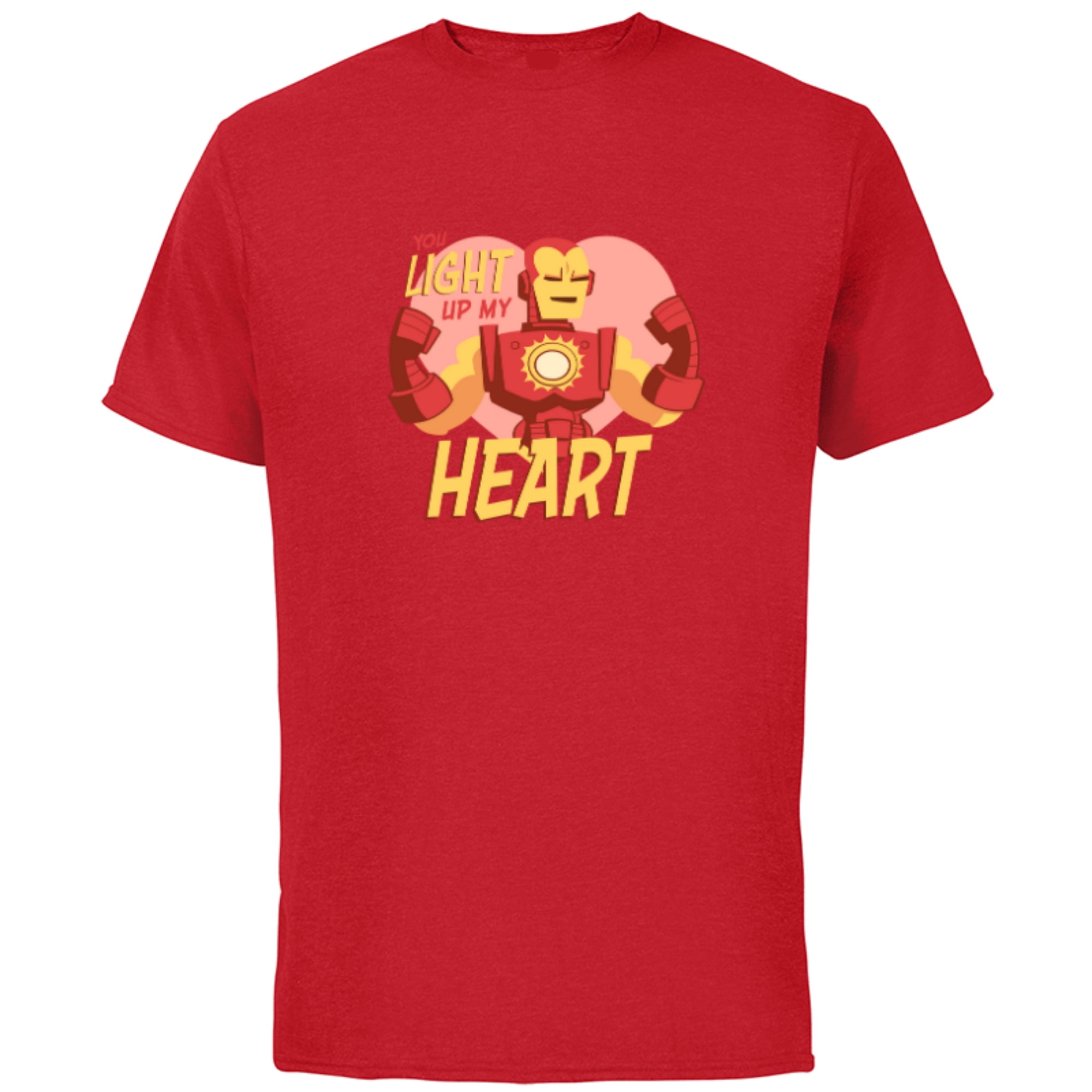Marvel Iron Man You Light Up My Heart Valentine's Day - Short Sleeve Cotton T-Shirt for Adults - Customized-Red