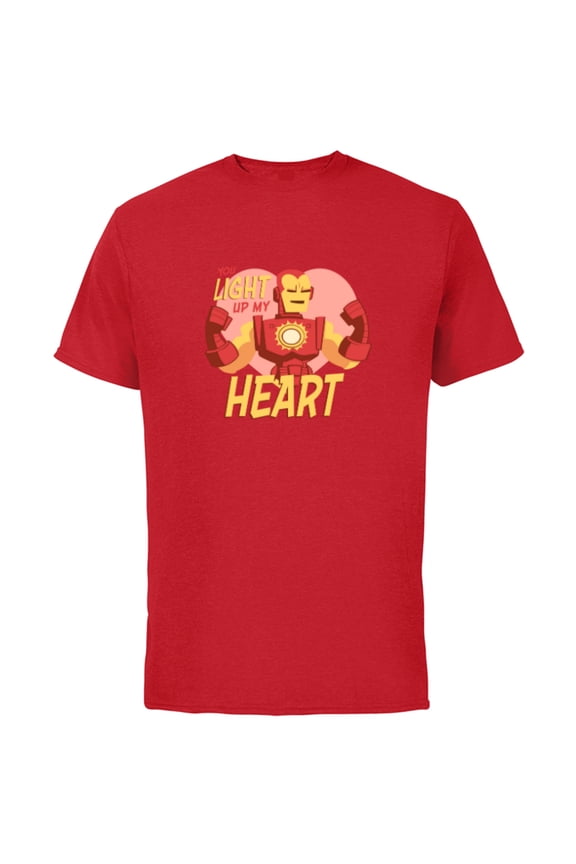 Iron Man You Light Up My Heart Valentine's Day - Short Sleeve Cotton T-Shirt for Adults - Customized-Red
