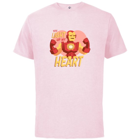Marvel Iron Man You Light Up My Heart Valentine's Day - Short Sleeve Cotton T-Shirt for Adults - Customized-Soft Pink