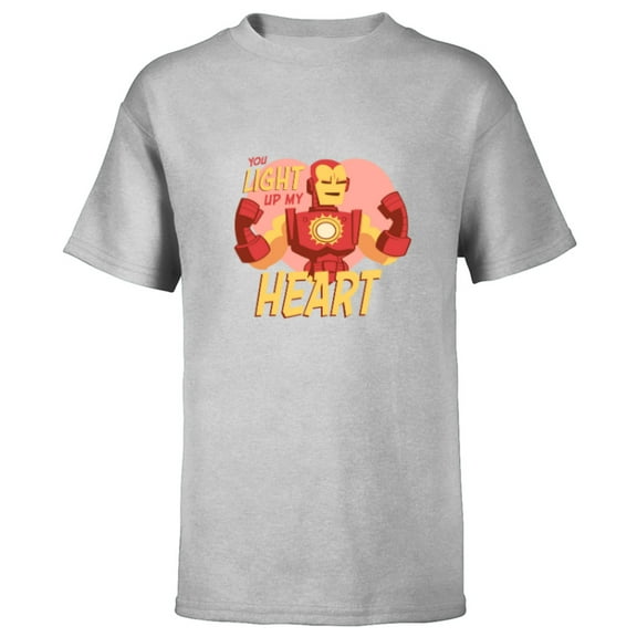 Marvel Iron Man You Light Up My Heart Valentine's Day - Short Sleeve T-Shirt for Kids - Customized-Athletic Heather
