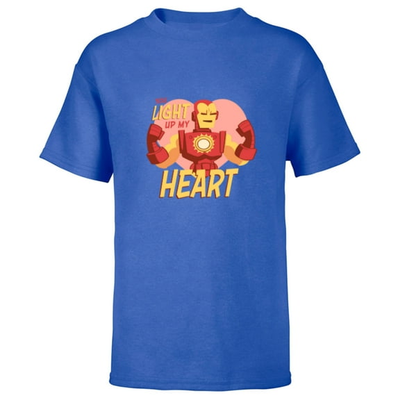 Marvel Iron Man You Light Up My Heart Valentine's Day - Short Sleeve T-Shirt for Kids - Customized-Royal