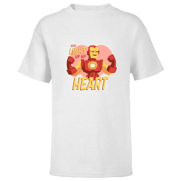 Marvel Iron Man You Light Up My Heart Valentine's Day - Short Sleeve T-Shirt for Kids - Customized-White