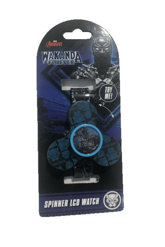 Kids Black Panther Wakanda Forever Fidget Spinner LCD Watch