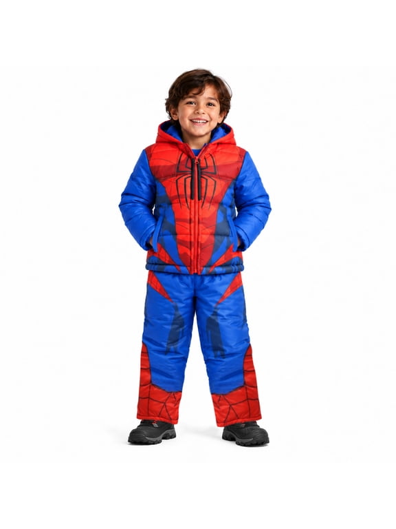 Spider-Man Boys Snow Suit Set - Insulated Boys Ski Jacket & Snow Bib Overalls 2 Piece