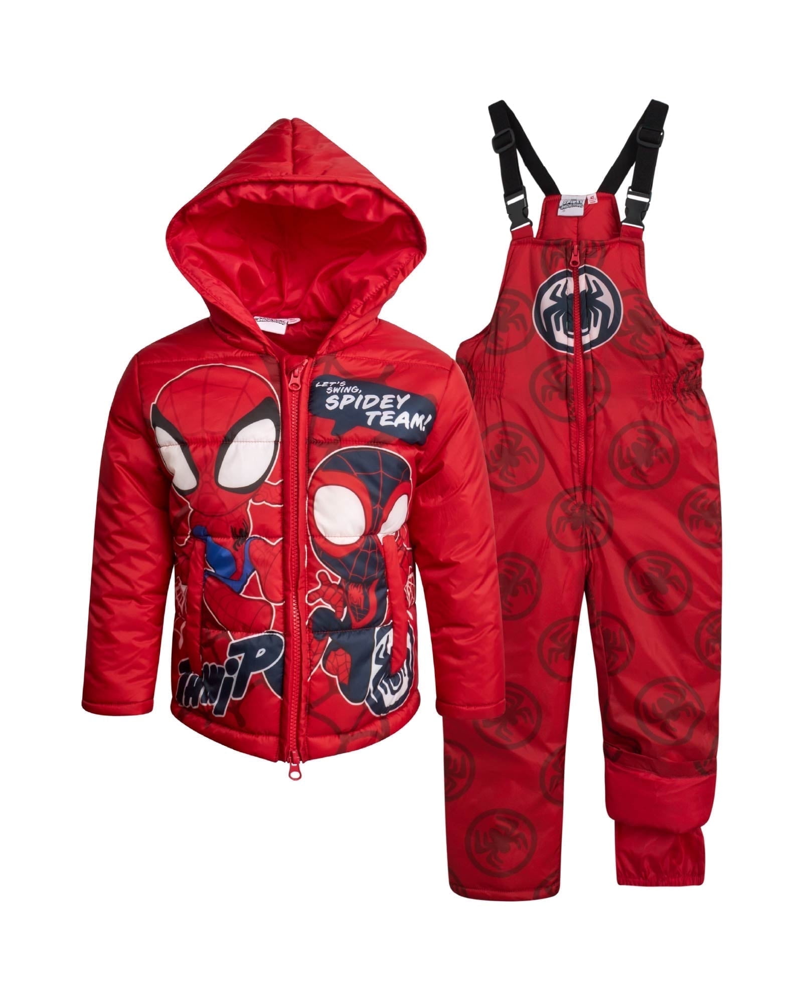 Marvel Girls Winter Snow Suit Set - 2 Piece Spider-Man Miles Spider Gwen Kids Ski Jacket & Snow Bib