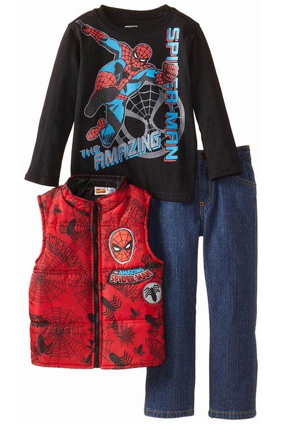 Marvel Little Boys' 3 Piece The Amazing Spider Man Vest Pullover and Pant, Red, 2T