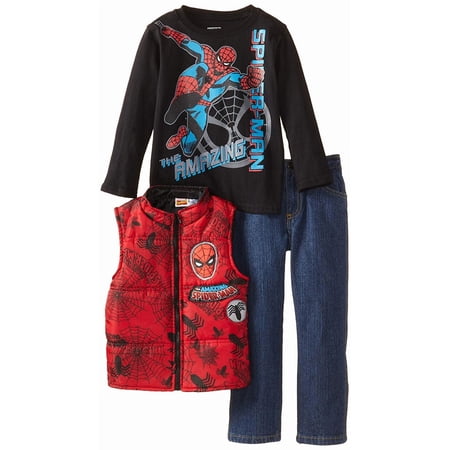Marvel Little Boys' 3 Pieced The Amazing Spider Man Vest Pullover and Pant, Red, 4