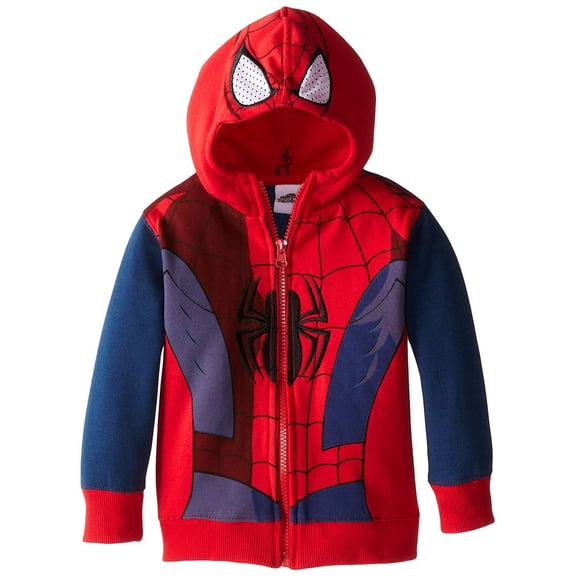 Marvel Little Boys' Spiderman Fleece Masked Hoodie, Tango Red, 2T