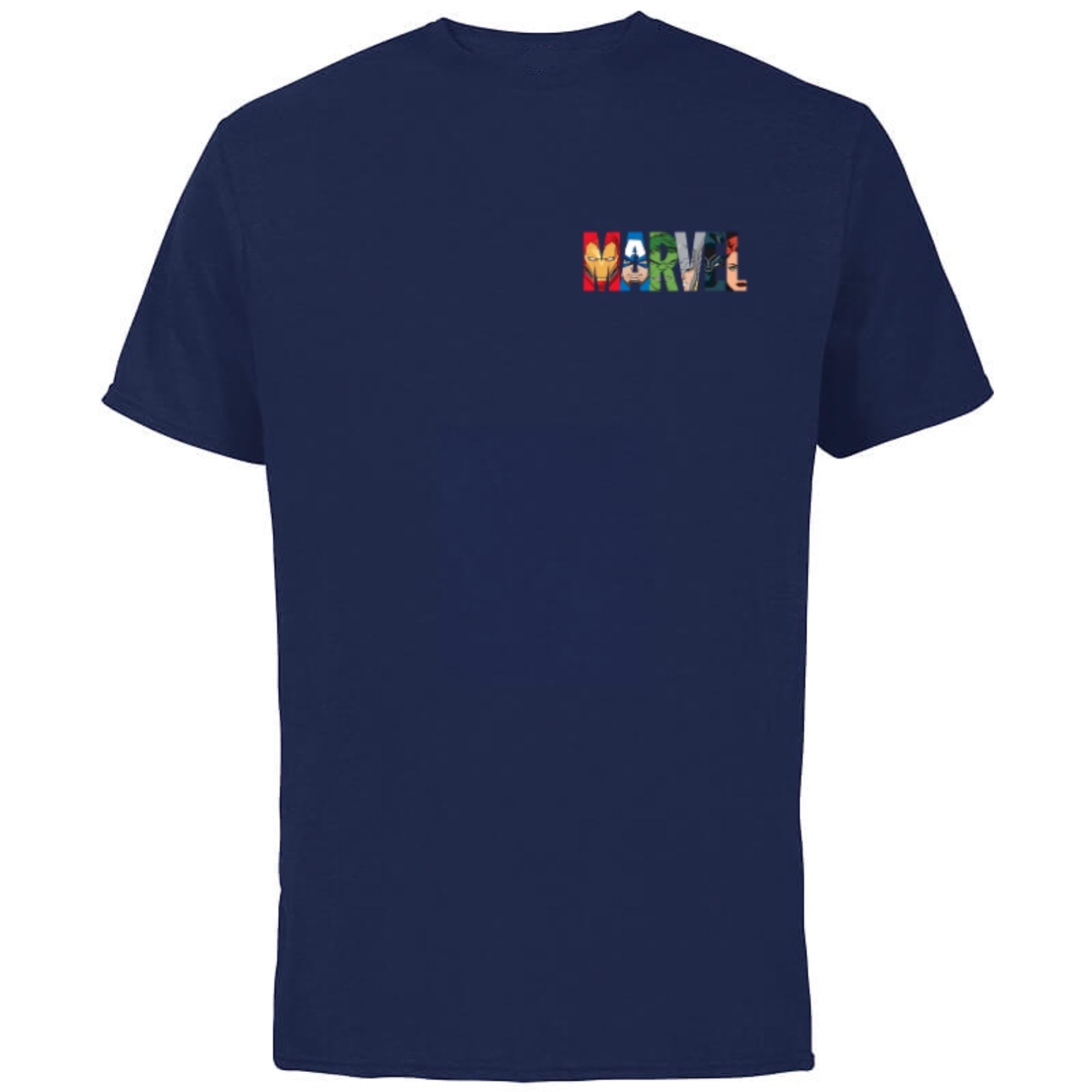 Marvel Logo Avengers Iron Man Captain America Black Panther - Short Sleeve Cotton T-Shirt for Adults - Customized-Navy