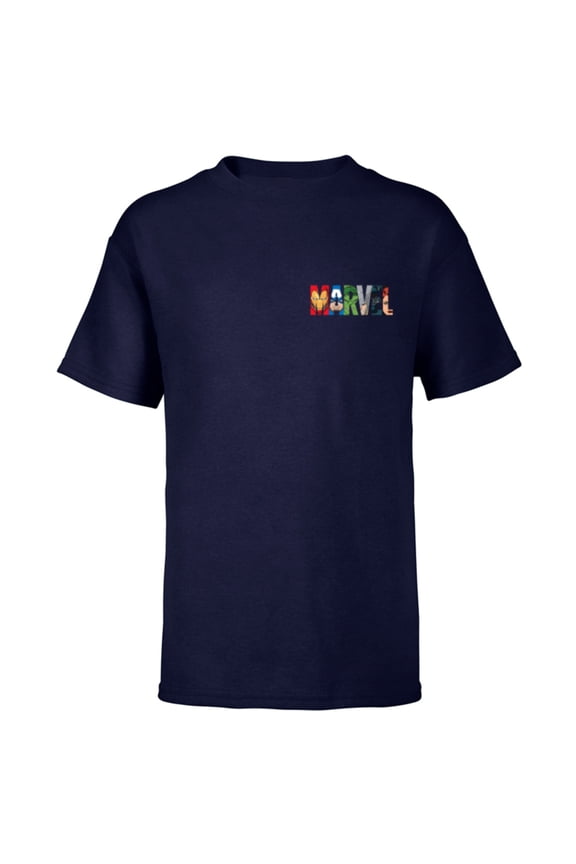 Logo Avengers Iron Man Captain America Black Panther - Short Sleeve T-Shirt for Kids - Customized-Navy